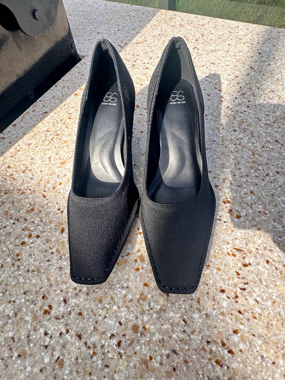 Cosy Island Womens Black Knit Square Toe Kitten Heel Pumps Size 10